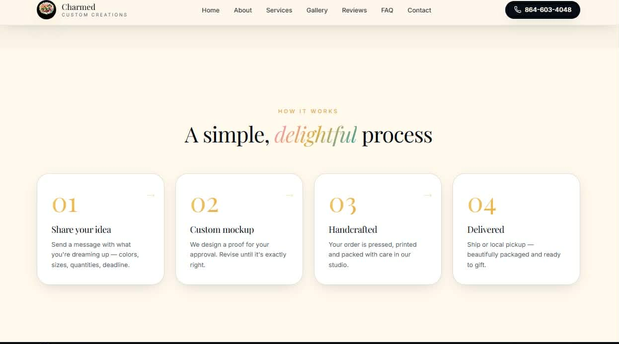 Charmed Custom Creations website — How It Works